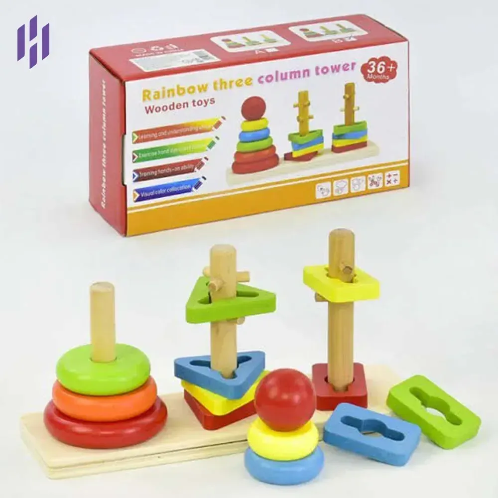 Rainbow Three Column Tower – Wooden Educational Toy